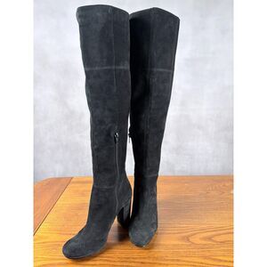 Gianni Bini Women’s Over The Knee Black Suede Leather Boots Size 6 Block Heel